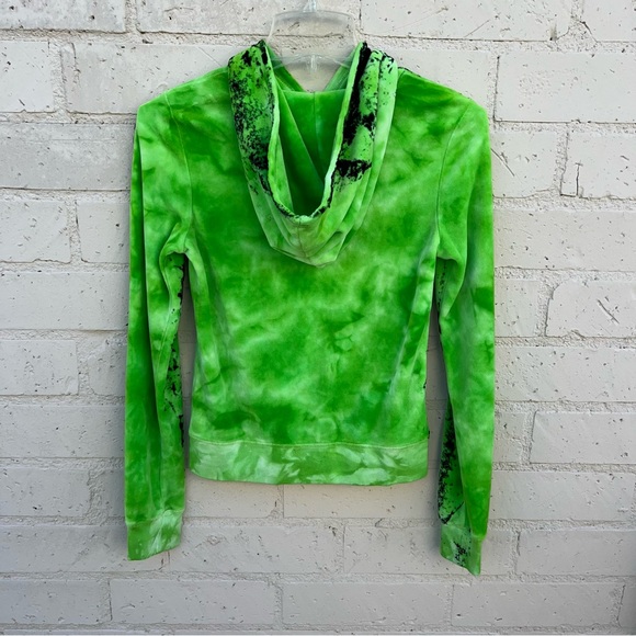 Juicy Couture Neon Green Black Splatter Hoodie Zip Up Track Jacket NWOT - Picture 3 of 7